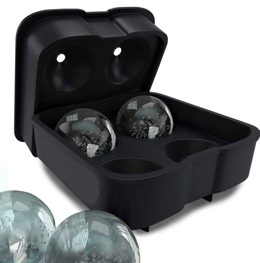 Whiskey Stones Set include 4 Large Sphere Granite Whiskey Rocks + Silicone Ice cube tray + Stainless Steel Tong. Large and Reusable whiskey stone could chill your Whiskey & Beverage longer