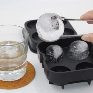 Whiskey Stones Set include 4 Large Sphere Granite Whiskey Rocks + Silicone Ice cube tray + Stainless Steel Tong. Large and Reusable whiskey stone could chill your Whiskey & Beverage longer