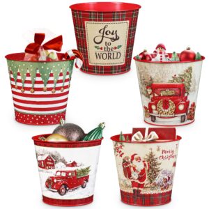 putuo decor christmas metal buckets, 5 pieces christmas metal tin ice buckets, christmas decorations galvanized tin bucket pails for party home table centerpieces decor 5.9" w x 5.3" h