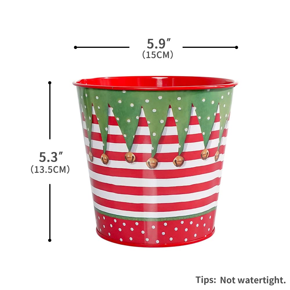 Putuo Decor Christmas Metal Buckets, 5 Pieces Christmas Metal Tin Ice Buckets, Christmas Decorations Galvanized Tin Bucket Pails for Party Home Table Centerpieces Decor 5.9" W x 5.3" H