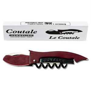 le coutale waiters corkscrew by coutale sommelier - burgundy - two-step lever action for smooth cork pull - wine bottle opener for bartenders and gifts - sharp micro-serrated knife