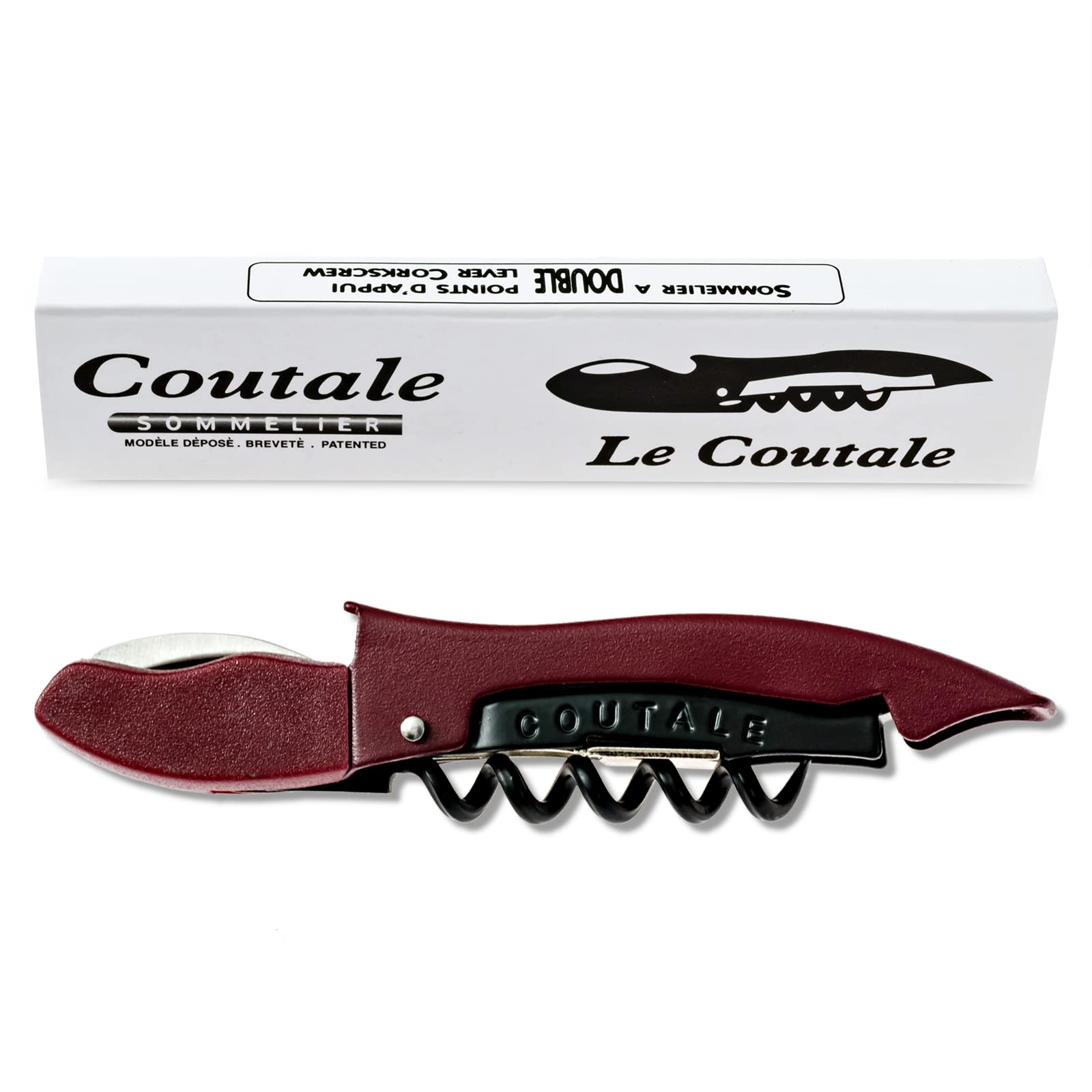 Le Coutale Waiters Corkscrew by Coutale Sommelier - Burgundy - Two-Step Lever Action for Smooth Cork Pull - Wine Bottle Opener for Bartenders and Gifts - Sharp Micro-Serrated Knife