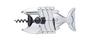 barcraft lazy fish corkscrew and bottle opener, stainless steel wine opener, 16.5 x 7.5 x 4.5cm, silver