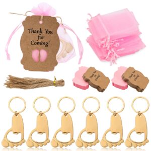whaline 50 pieces footprint bottle opener with pink organza bags and thank you tags pink footprint keychain opener baby shower favors for guests baby birthday party favor wedding gift decoration