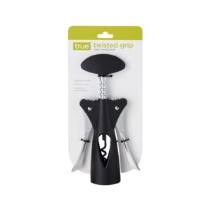 True Twisted Heavy, Winged Corkscrew Lever Arms Bottle, Black, Soft-Touch Grip, Easy-to-Use Wine Opener, Set of 1