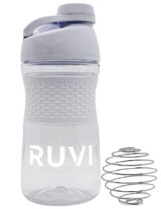 ruvi shaker bottle sport mixer | perfect for blended smoothies, protein powder shakes & mixes | workout container with athletic sportgrip™ | no-spill, twistable cap | 20 oz, clear