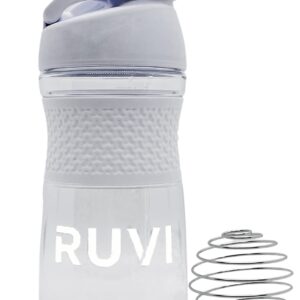 RUVI Shaker Bottle Sport Mixer | Perfect for Blended Smoothies, Protein Powder Shakes & Mixes | Workout Container with Athletic SportGrip™ | No-Spill, Twistable Cap | 20 oz, Clear