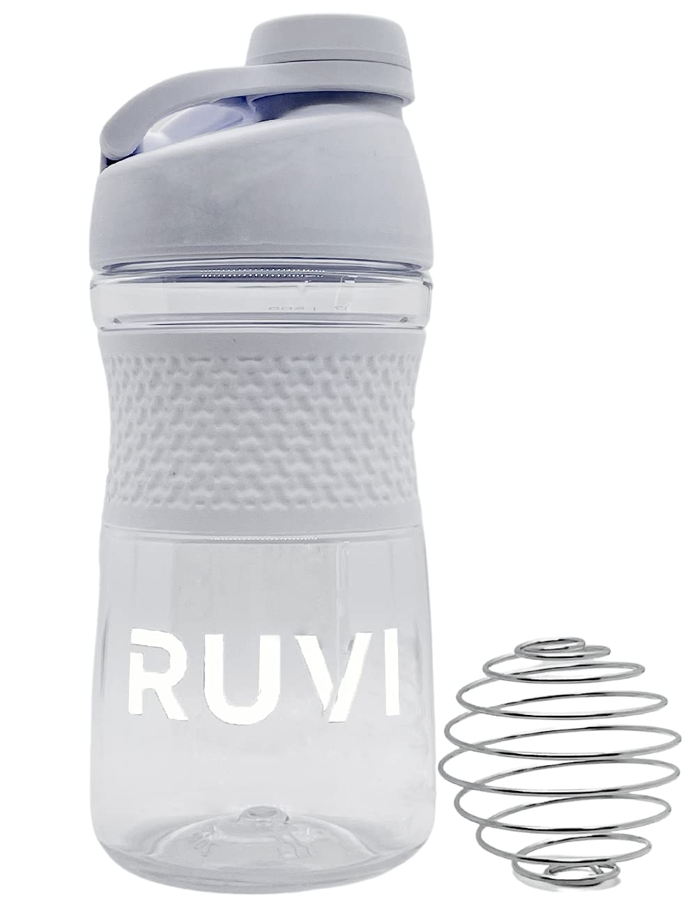 RUVI Shaker Bottle Sport Mixer | Perfect for Blended Smoothies, Protein Powder Shakes & Mixes | Workout Container with Athletic SportGrip™ | No-Spill, Twistable Cap | 20 oz, Clear