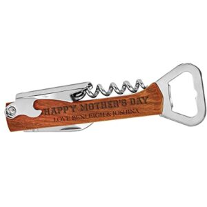 happy mother's day custom message stainless steel laser engraved beer bottle natural wood graduation corkscrew wine cork personalized wooden opener