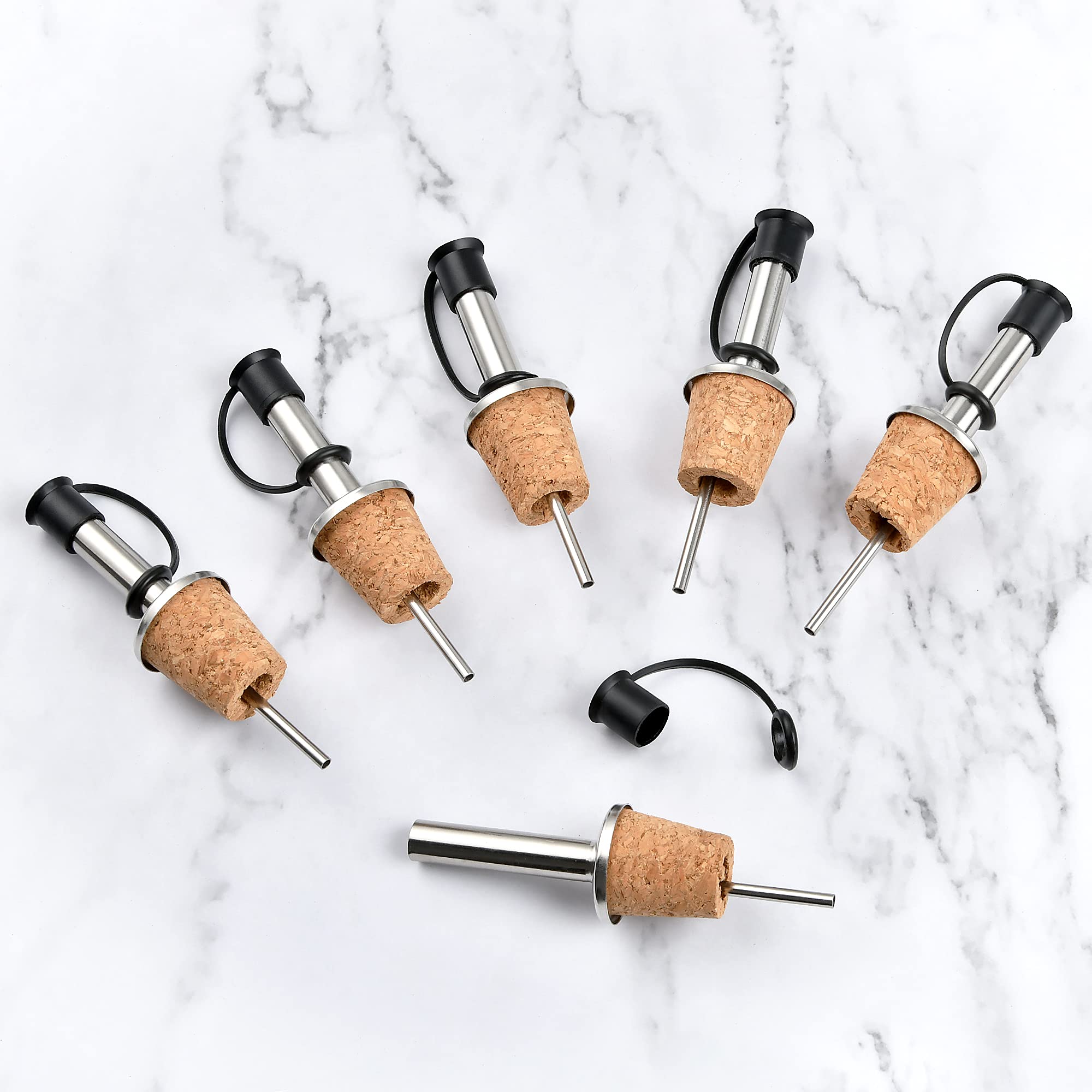 Worldity 16PCS Wine Cork Pourer Spout, Stainless Steel Wine Pourers, Liquor Dispenser with Dust Cap, Oil Pouring Spout Rubber Wine Bottle Corks for Wine Olive Oil Vinegar Bottles