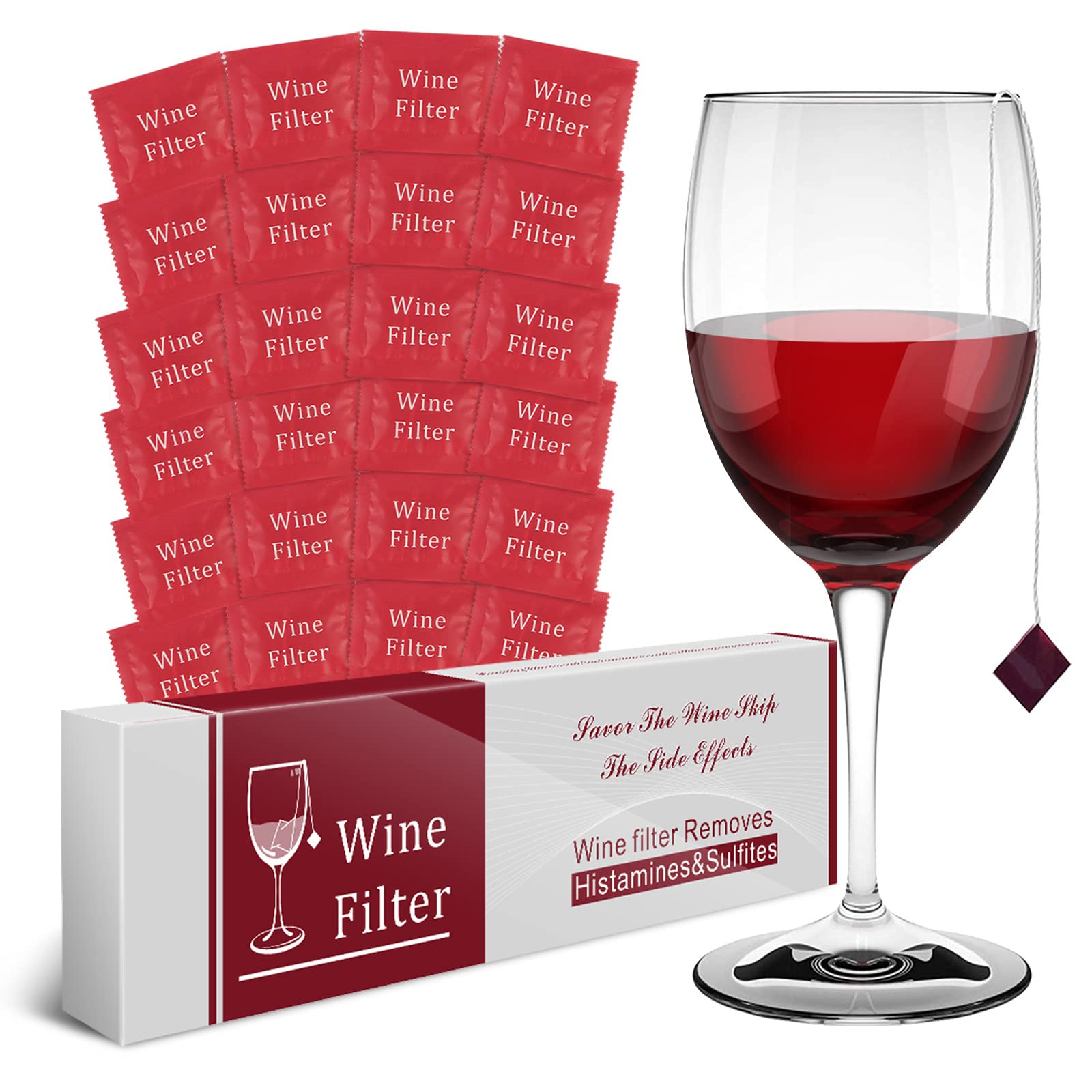 WEESIGEI Wine Filter Sulfite Purifier: Wine Filters Remover Histamines Sulfite - Alleviates headaches Prevent Wine Sensitivities (24 Packs)