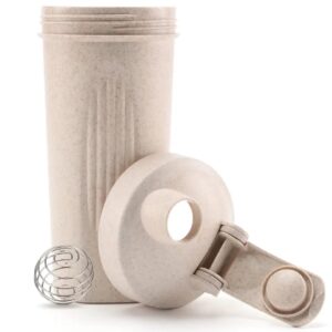 eco-friendly shaker bottle w/mixer ball, 20 oz (600ml) | bpa free, wheat straw | protein shakes, smoothies