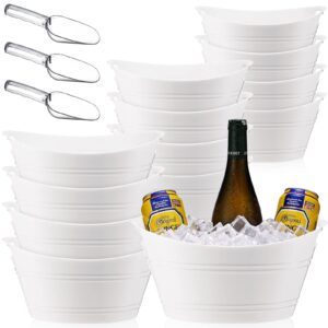 Geelin 12 Pcs Plastic Ice Bucket Ice Tub Clear Wine Champagne Wine Bucket Beer Bucket Drink Bucket Cooler Chiller Bin Parties Oval Storage Tub with 3 Ice Scoops for Cocktail (White)