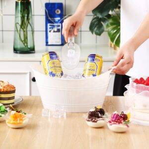 Geelin 12 Pcs Plastic Ice Bucket Ice Tub Clear Wine Champagne Wine Bucket Beer Bucket Drink Bucket Cooler Chiller Bin Parties Oval Storage Tub with 3 Ice Scoops for Cocktail (White)