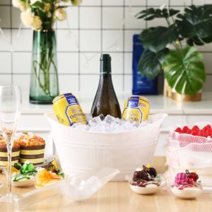 Geelin 12 Pcs Plastic Ice Bucket Ice Tub Clear Wine Champagne Wine Bucket Beer Bucket Drink Bucket Cooler Chiller Bin Parties Oval Storage Tub with 3 Ice Scoops for Cocktail (White)