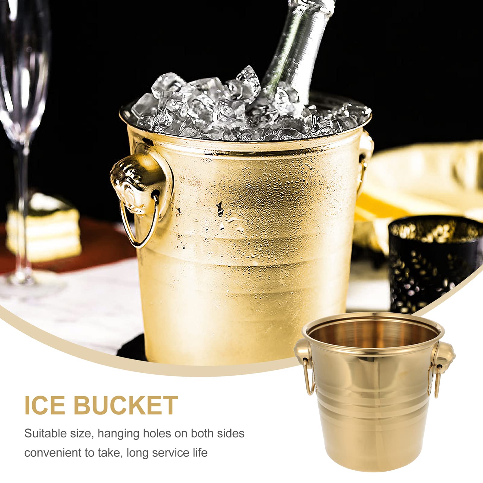 Sewroro Stainless Steel Ice Bucket Beer Whisky Cooling Containers Tiger Head Ice Bucket Wine Champagne Bucket Bar Party Favor- 3L (Golden)