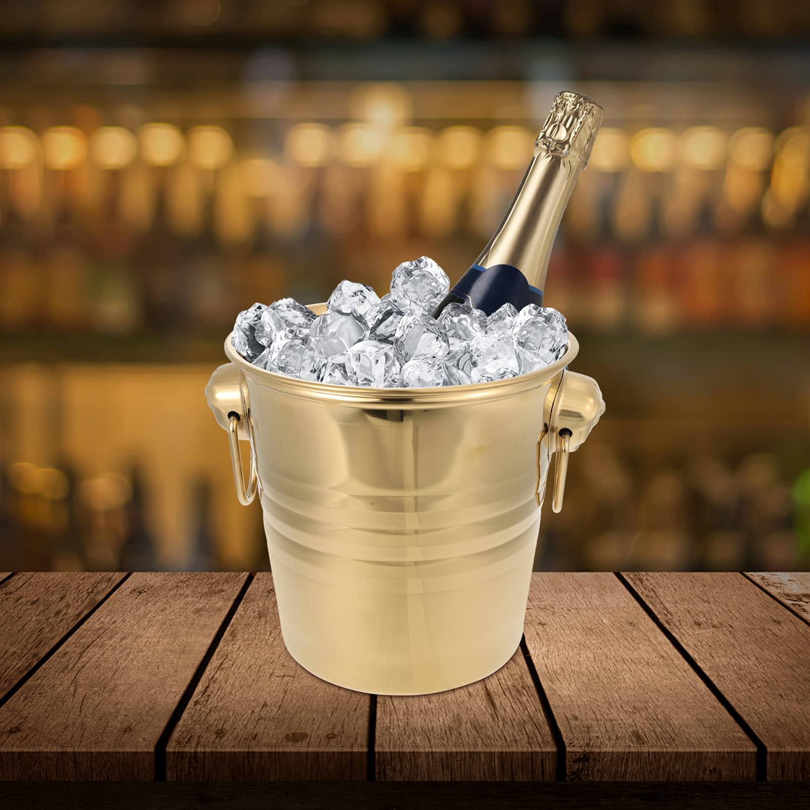 Sewroro Stainless Steel Ice Bucket Beer Whisky Cooling Containers Tiger Head Ice Bucket Wine Champagne Bucket Bar Party Favor- 3L (Golden)