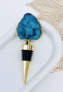 luxe crystal co. handcrafted teal green natural crystal geode agate druzy gold electroplated crystal wine champagne stopper handmade bottle barware housewarming bridal shower gift