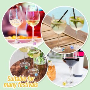 50 Pcs Wine Glass Charms for Stem Glasses Reusable Wine Charm Rings Identifier Wine Glass Tags Wine Glass Markers Glass Beads Charms Pendant with 50 Rings 1 Velvet Bag for Bachelorette Party Favors