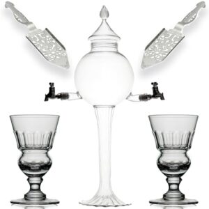 absinthe set - glass pearl bubble fountain dripper with 2 spouts, absinthe dripper set, complete with 2 reservoir pontarlier glasses and sugar spoon set