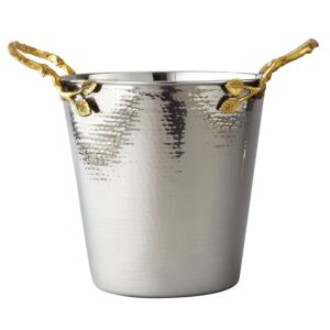 elegance golden vine hammered wine/ice bucket, 8" diameter, silver/gold