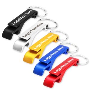 regaliom 5 pack personalized custom bottle opener keychain bulk engraved metal can beer openers with text logo for wedding favors party anniversaries bar, colorful