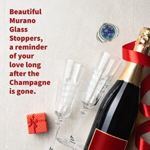 Murano Glass Champagne Bottle Stopper – Unique and beautiful gift for Prosecco, Cava, and Sparkling Wine Stopper – Handmade of Murano Glass with an airtight seal to keep bubbly fresher