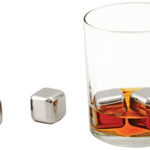 Viski Glacier Rocks Stainless Steel Ice Cubes, Reusable Ice Cubes for Drinks, Whiskey, Bourbon, Metal Ice Cubes, Cocktail Accessories, Small, Set of 4