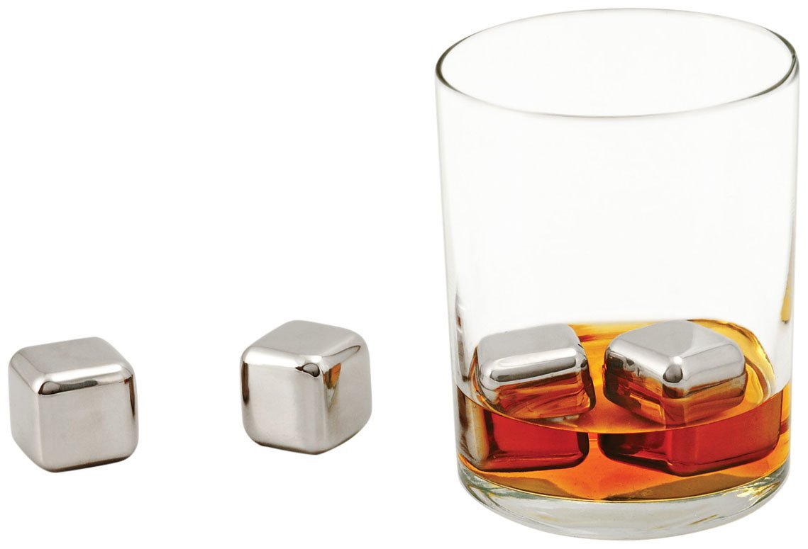 Viski Glacier Rocks Stainless Steel Ice Cubes, Reusable Ice Cubes for Drinks, Whiskey, Bourbon, Metal Ice Cubes, Cocktail Accessories, Small, Set of 4