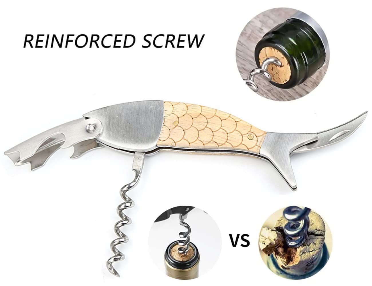 FAFAXOXO Unique Fish Corkscrew, Professional Waiters Corkscrew Wine Key Bottle Opener,Manual Wine Key for Servers, Waiters, Bartenders and Home Use