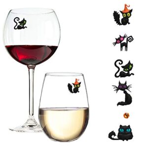 simply charmed halloween black cat magnetic wine glass charms - wine magnet drink markers set of 6