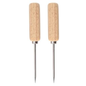 hemoton 2pcs stainless steel wooden handle picks for kitchen bars bartender picnics camping tea accessories ice cube breaking prying cake brick tea cone