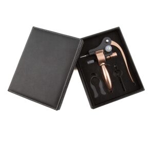 cambridge silversmiths wine opener with black leather case, 1, copper