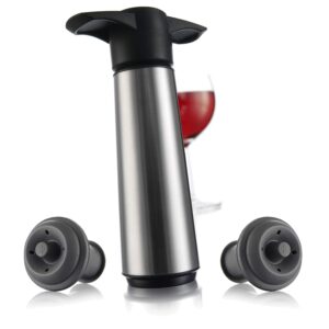 Vacu Vin Wine Saver Pump Stainless Steel with Vacuum Wine Stopper - Keep Your Wine Fresh for up to 10 Days - 1 Pump 2 Stoppers - Reusable - Made in the Netherlands