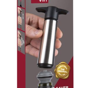 Vacu Vin Wine Saver Pump Stainless Steel with Vacuum Wine Stopper - Keep Your Wine Fresh for up to 10 Days - 1 Pump 2 Stoppers - Reusable - Made in the Netherlands