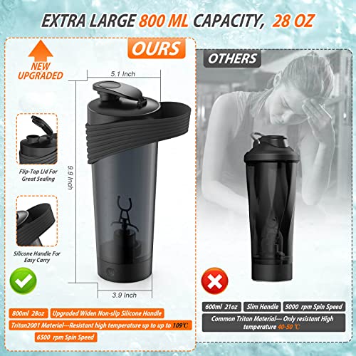 28oz Electric Protein Shaker Bottles, USB Rechargeable Protein Shaker for Protein Mixes Pre Workout Supplement Blender Shaker Protein Bottles Portable Gym Water Bottle Mixer Cup for Coffee Chocolate