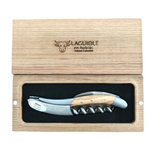 Laguiole En Aubrac Sommelier DeLuxe No 7 Waiter's Corkscrew, Olive Wood Handle, Wine Opener With Foil Cutter & Bottle Opener | Special Crafting Along The Luxury Corkscrew