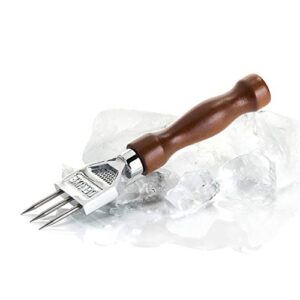 viski 3 pronged ice pick, wood handle stainless steel ice shaper, bar & cocktail tools