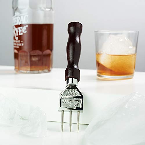 Viski 3 Pronged Ice Pick, Wood Handle Stainless Steel Ice Shaper, Bar & Cocktail Tools