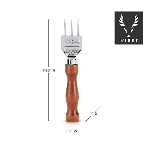 Viski 3 Pronged Ice Pick, Wood Handle Stainless Steel Ice Shaper, Bar & Cocktail Tools