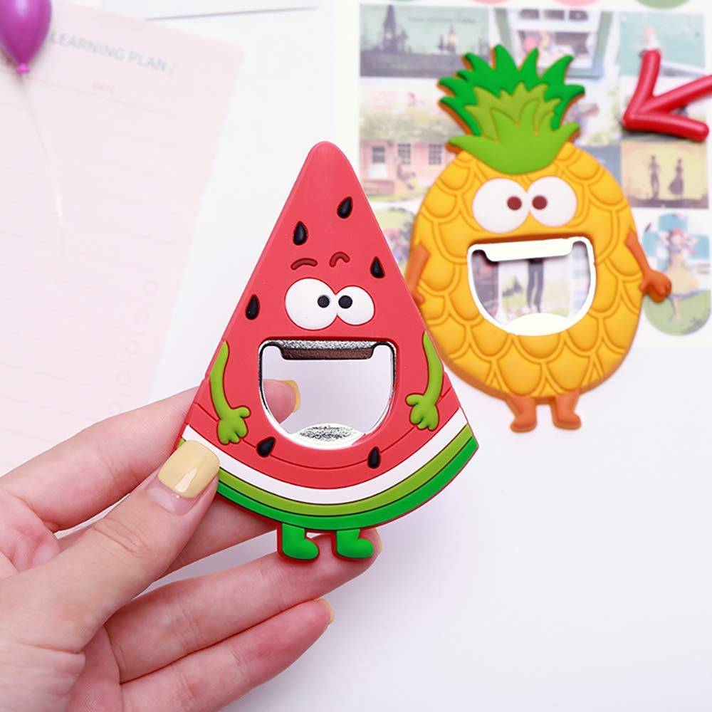 Refrigerator Magnet Silicone Metal Bottle Opener for Beer Coke Bartender Kitchen Barware Metal Novelty Cute Fun Shape (Pineapple)