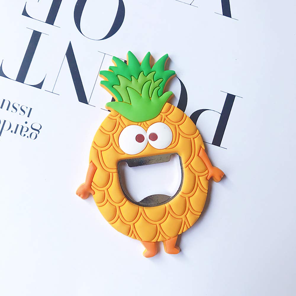 Refrigerator Magnet Silicone Metal Bottle Opener for Beer Coke Bartender Kitchen Barware Metal Novelty Cute Fun Shape (Pineapple)