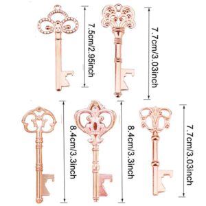 Awtlife 50 Pcs Rustic Vintage Skeleton Key Bottle Opener with Tag Cards Sheer Bag for Wedding Party Favors 5 Style Gold Rose