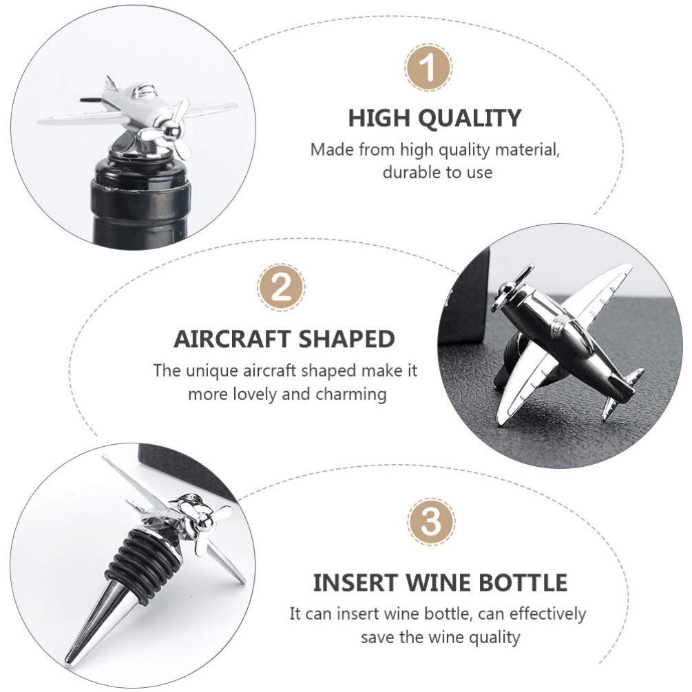 Yardwe 2pcs Wine Bottle Stopper Wine Champagne Preservation Plug Aircraft Style Beer Wine Spout Saver Beverage Bottle Seal Cork