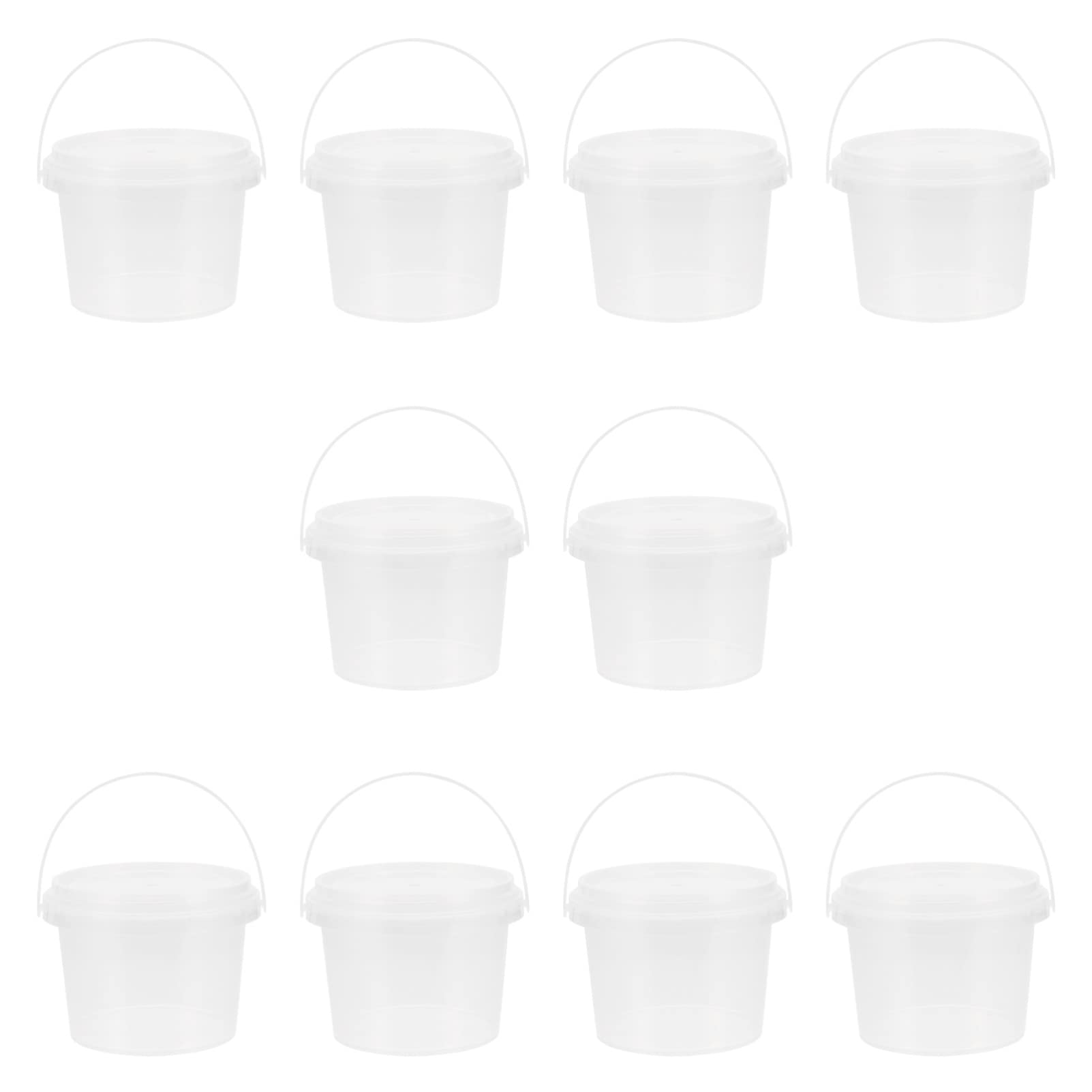 NUOBESTY 10Pcs Transparent Mini Storage Bucket Party Favor Cans Paint Can Containers Candy Bucket with Lid Handles Beach Toy Pails 300ml for Christmas Party Favors