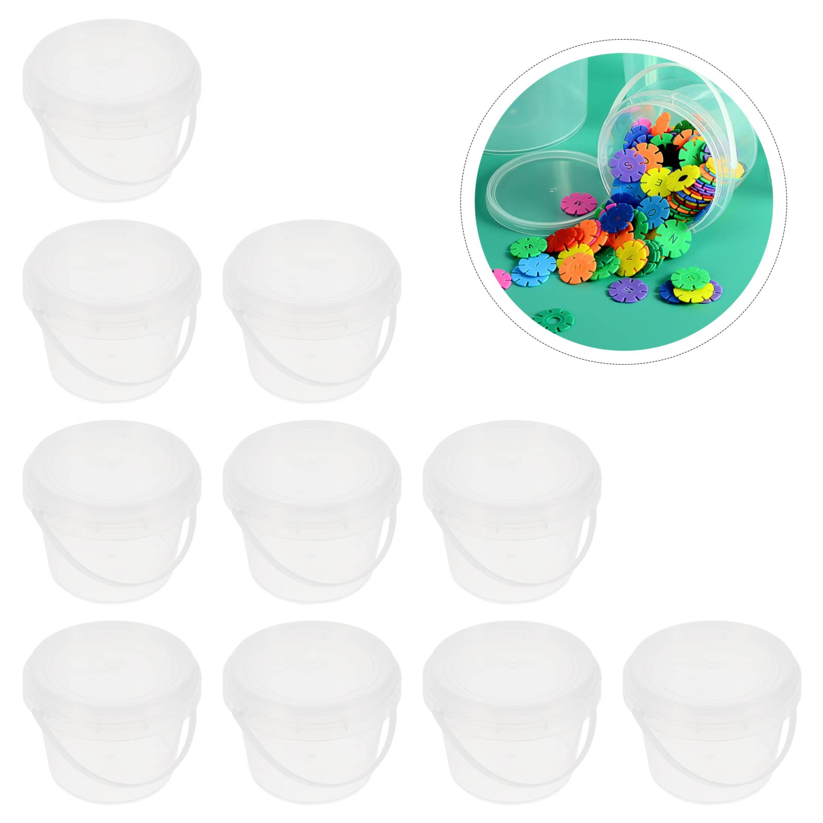 NUOBESTY 10Pcs Transparent Mini Storage Bucket Party Favor Cans Paint Can Containers Candy Bucket with Lid Handles Beach Toy Pails 300ml for Christmas Party Favors