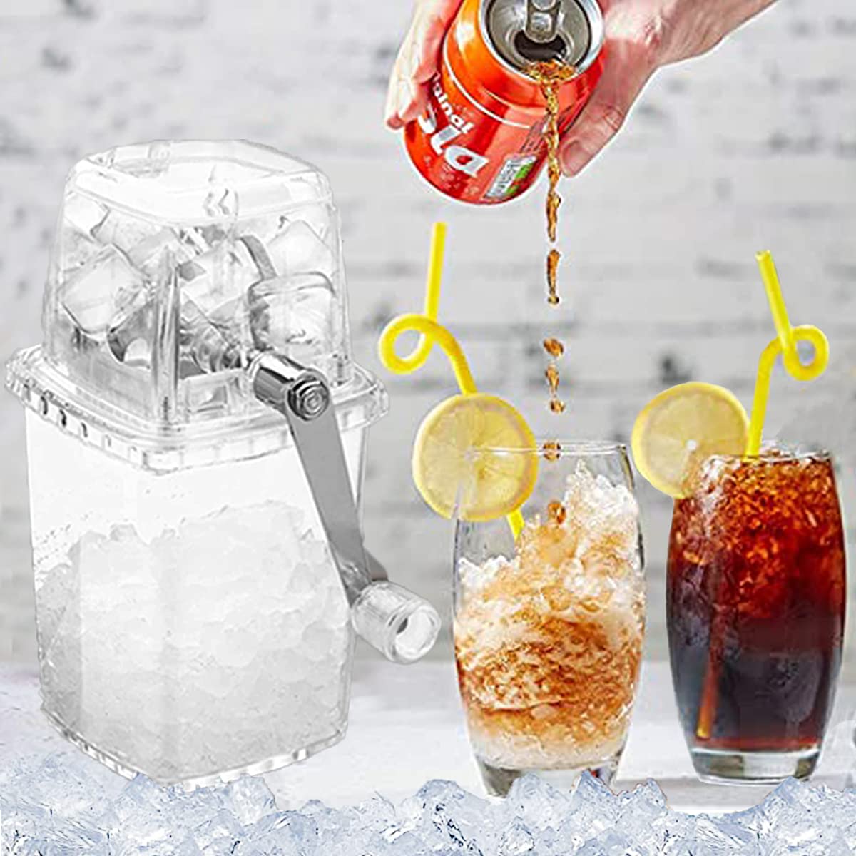 CZ-XING Ice Crusher Manual Rotary Ice Crusher Cocktails Slush Machine Ice Cube Crushed Smoothies Ice Crusher Machine Home 1.25L Chrome Plated Ice Grinder Ice cube Drinks Chopper Stirrer (Transparent)