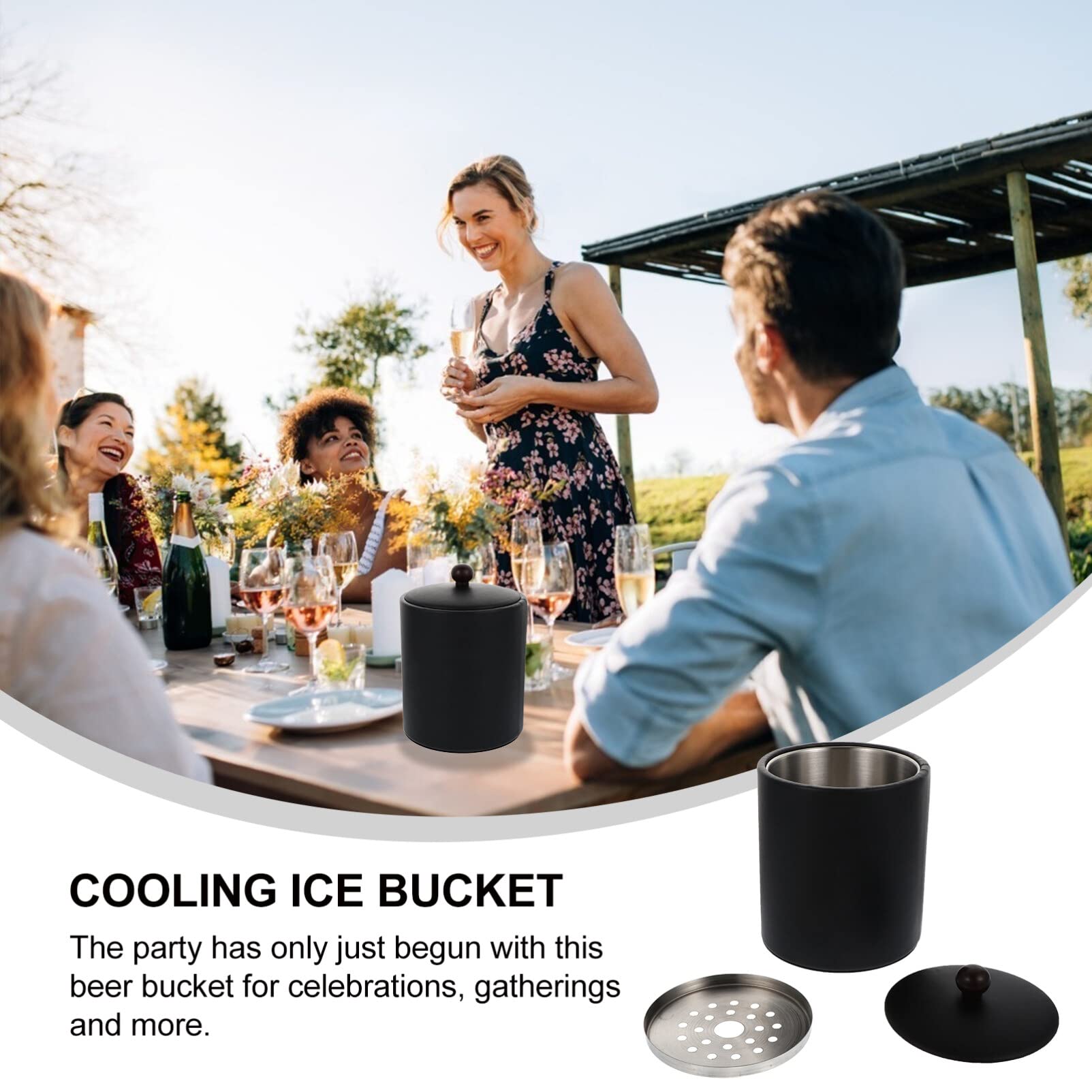 DOITOOL Stainless Steel Ice Bucket Double Wall Insulated Ice Bucket Beer Bottle Drink Cooler Party Beverage Chiller Bin Baskets for Cocktail Bar Black