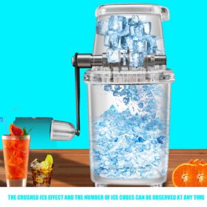 Hand Crank Operated Ice Crusher, Portable Manual Chopper Transparent Stainless Steel Breaker Making Drinks Mini Machine for Fast Coarse Shaved or Fine Chips Summer Energy Saving Home Children(Grey)