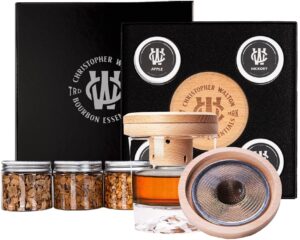 christopher walton - cocktail smoker gift set for the bourbon and whiskey enthusiast with 4 types of wood chips, cherry, apple, oak, and hickory
